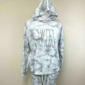 NWT Rae Dunn S Sweet Dreams Velour Gray Tie Dye Pajama Lounge Set Hoodie Pants
